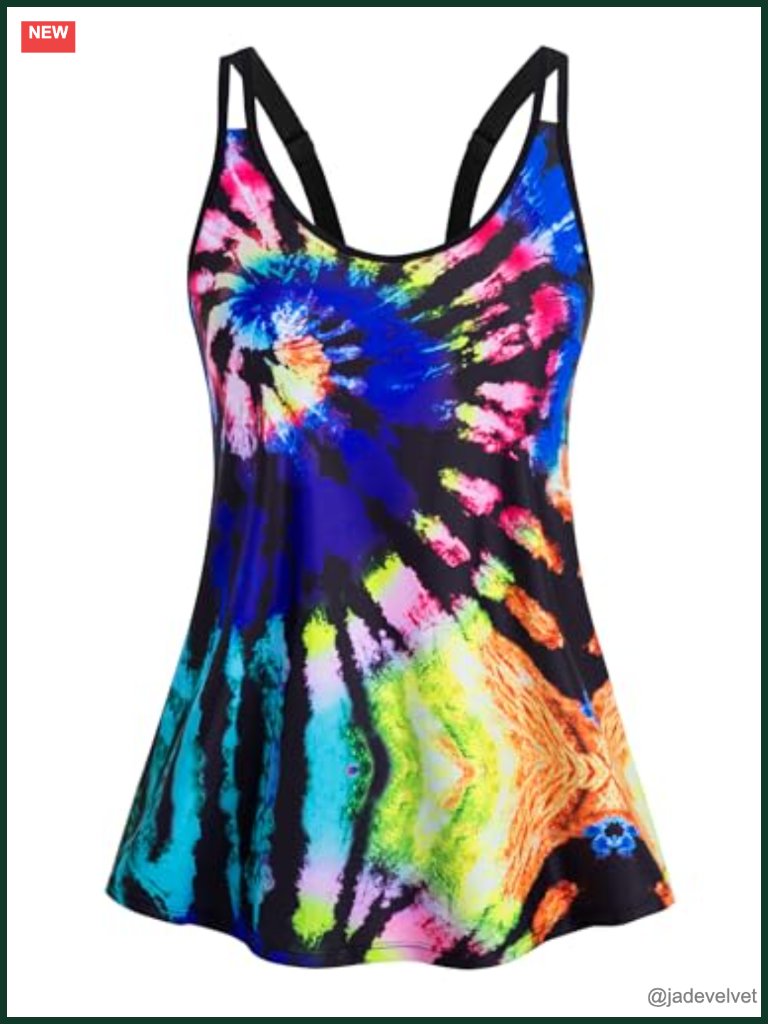 Flowy Tankini Top With Removable Padded Bra Adjustable Straps Women Swim Top